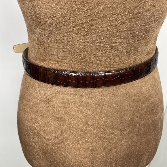Fossil 90s Western Belt Brown Croc Leather Embossed  2-Tone Buckle Size Small - Picture 3 of 14